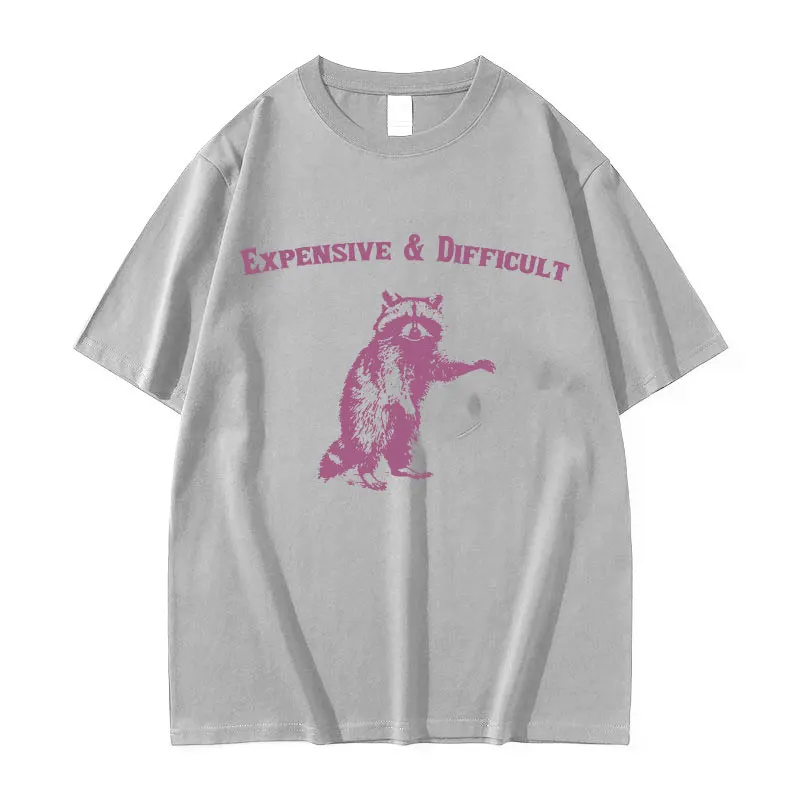 Expensive & Difficult Raccon Funny Meme T Shirt Men\'s Women Retro Harajuku Fashion T-shirts Casual 100% Cotton Oversized T-shirt