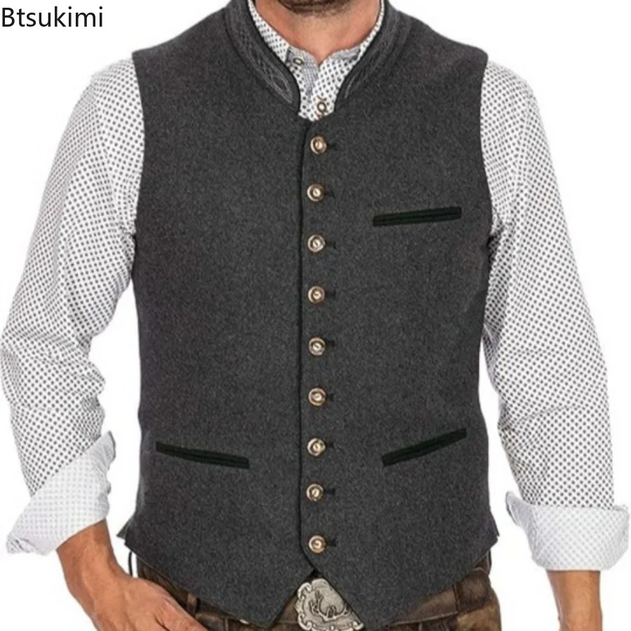 

New Men's Vintage Suit Vest Fashion Casual Business Waistcoat for Wedding Groomsmen Banquet Dress Vest Men Slim V-neck Vest Tops