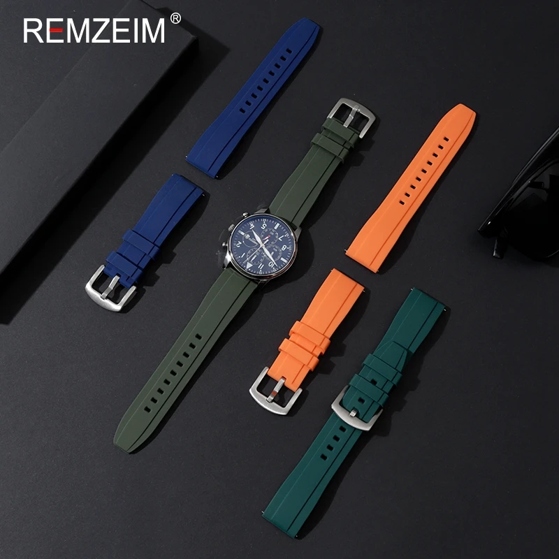 Silicone Rubber Watchband 20mm 22mm Women Men Watch Band Strap Quick Release Waterproof Sports Watch Belt Silver Buckle