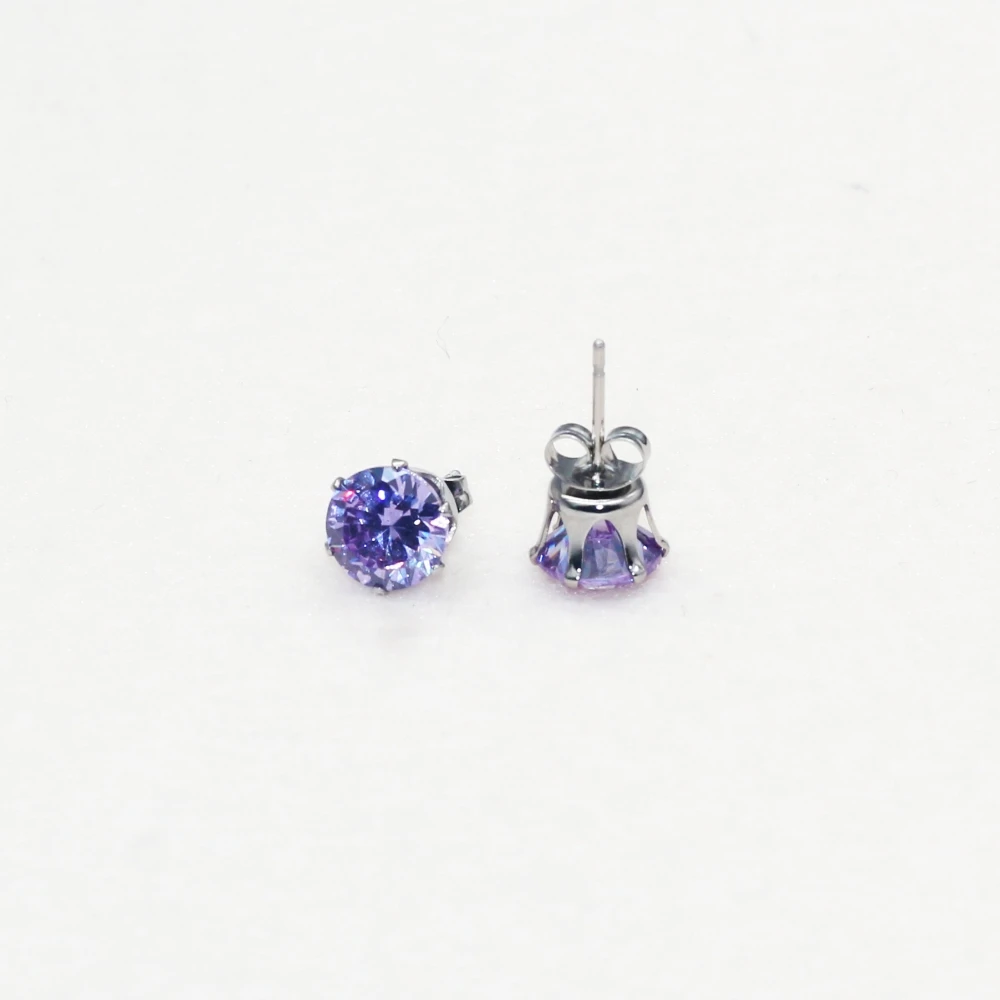 Hypoallergene, farbenfrohe Zirkonia-Ohrstecker aus Edelstahl, 8 mm, rund, AAA-Qualität, für Damen und Herren. – Detail 2