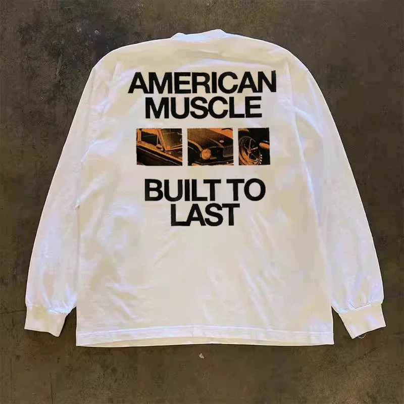 Long Sleeve 310 Pure Cotton Men's T-Shirt Upward Hero Non-Light American Style Couple's T-Shirt Youth Loose Fit Printed Tee