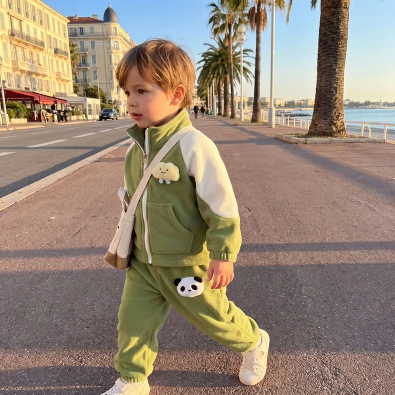 2026 Winter Verdickter Fleece Warmer Jungen- und Mädchen-Mantel + Lange Hose 2-Teiliges Set Kinder Plus Kaschmir-Hosenanzug Kinderjacke mit Reißverschluss – Detail 5
