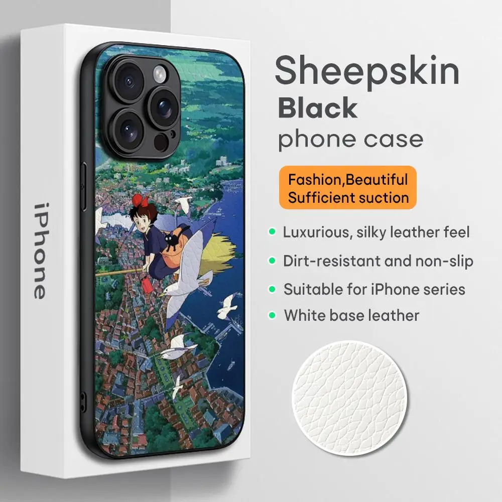 Fashion Kikis japan character  Phone Case For iPhone 16 15 14 13 12 11 Plus Pro Max High-end Luxury Black hard case Sheepskin