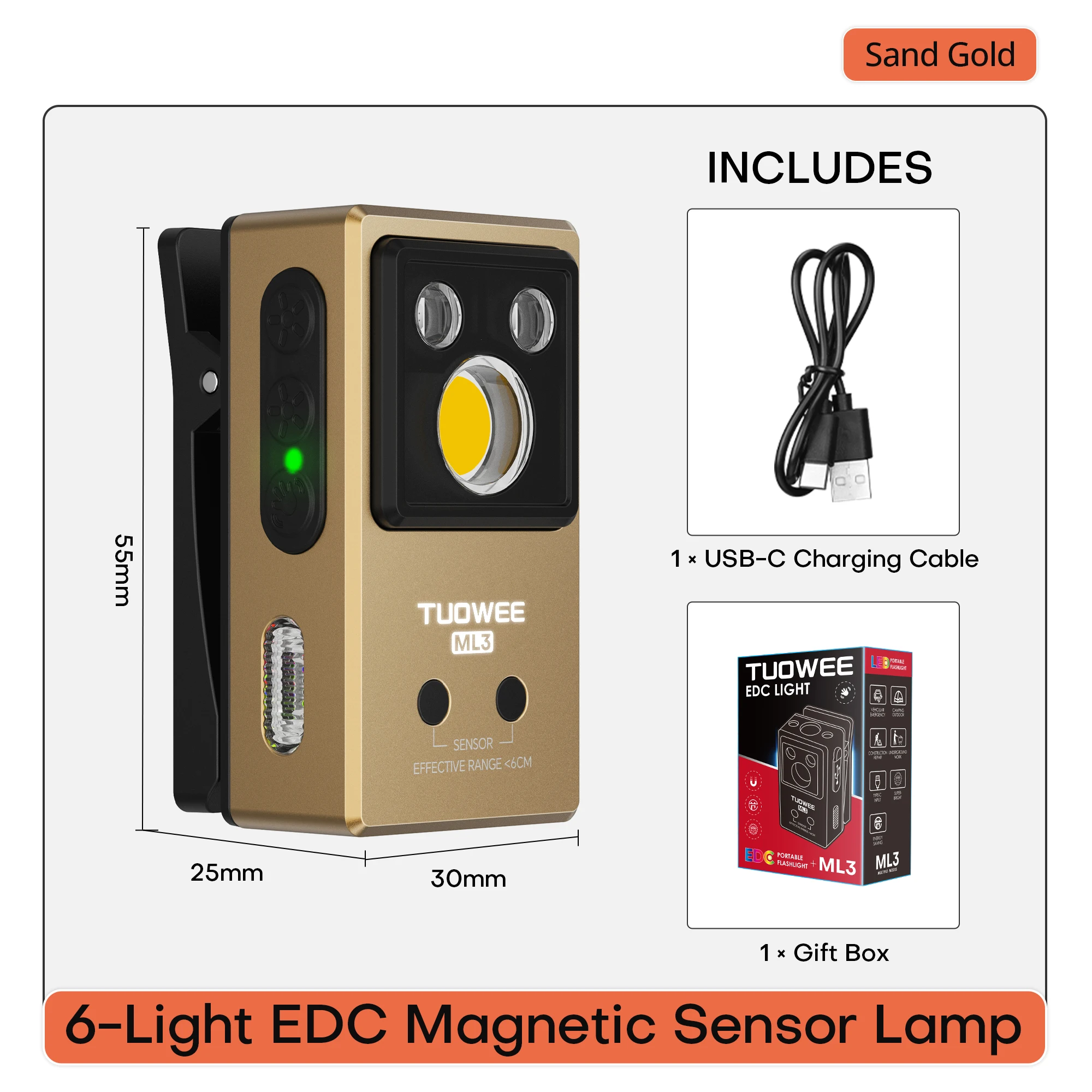 Clip-Licht 270LM USB-C Wiederaufladbare Taschenlampe Mini-Spotlight/Flutlicht Tragbare EDC RGB-Taschenlampe mit Magnet