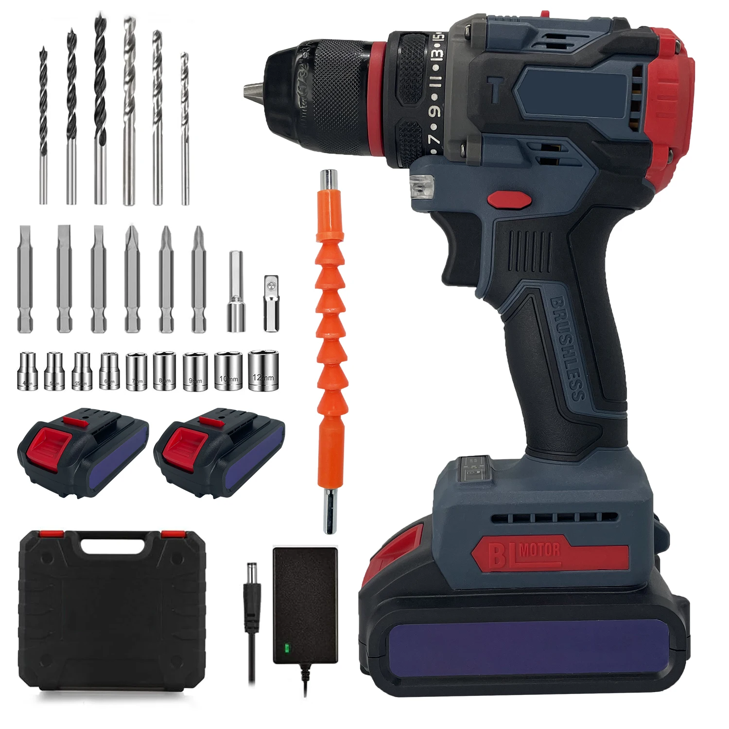 20V Cordless Brushless Drill Set with 2 Batteries & Charger, Ideal for Furniture Installation & Automotive Electronics Repair