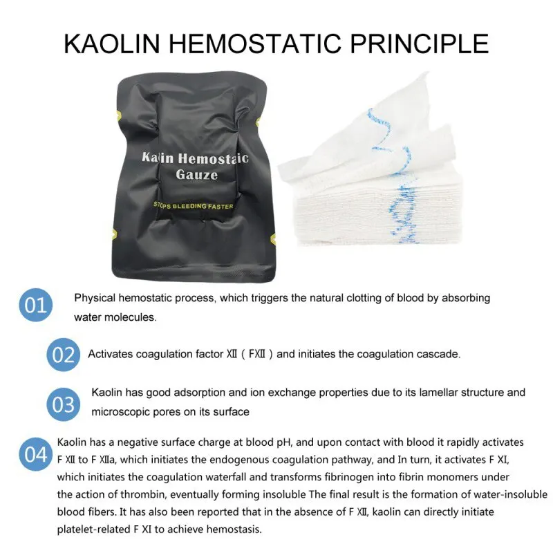 Medical Wound Dressing Hemostatic Kaolin Gauze Combat Emergency Trauma Z-Fold Soluble For Military First Aid Kit Various Sizes