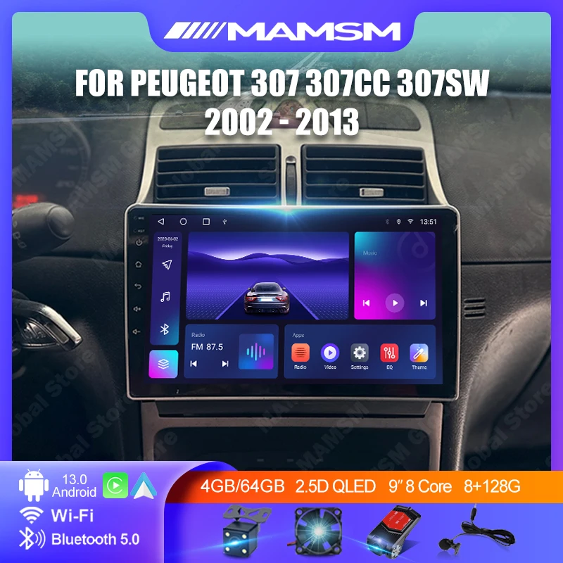 For Peugeot 307 307CC 307SW 2002 - 2013 Wireless Carplay Android Auto Multimedia Car Player GPS Navigation Stereo DVD Head Unit