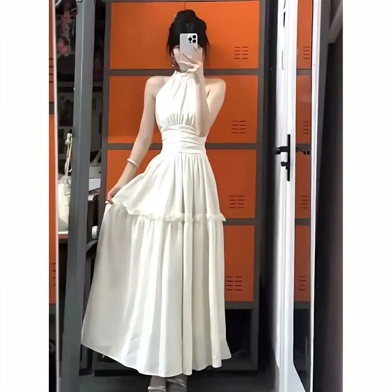 فساتين نسائية بدون أكمام لحفلات الزفاف وحفلات الزفاف والربيع والحرير ومنظور شفاف وطبقات نزهة أنيقة متدفقة