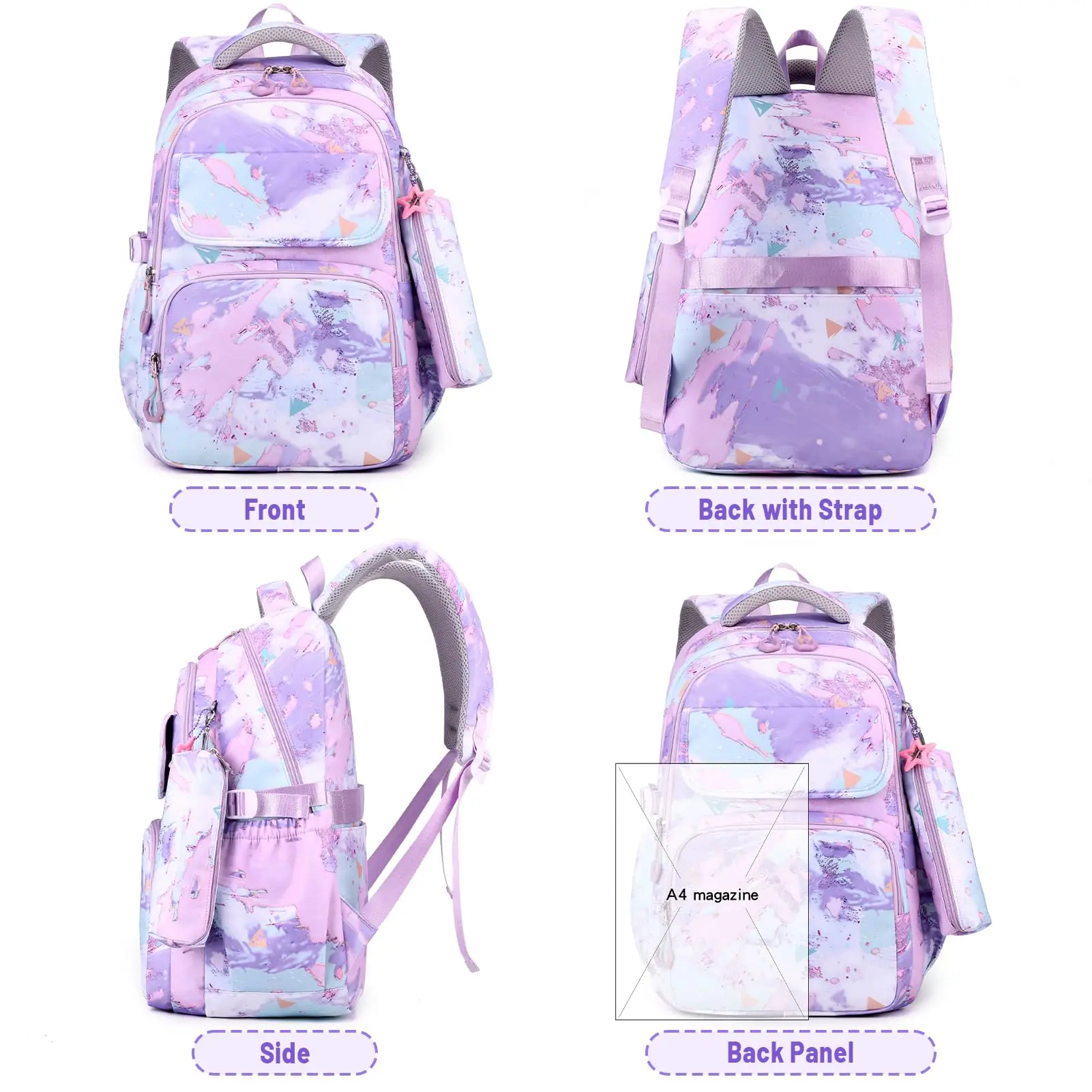 NEW School Backpack for Girls Teens Kids Elementary School 3 Pieces Lightweight Backpack with Lunch Bag and Pencil Case