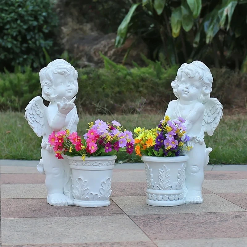 

TQH FRP Angel Flower Pot Sculpture Outdoor Garden Villa Courtyard Ornament European Character Hotel Wedding Ornament