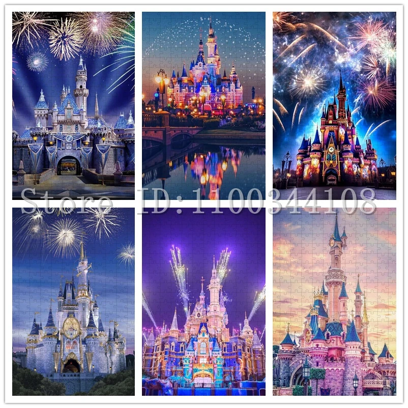 Disney Castle Jigsaw Puzzle 300/500/1000 Pezzi Fuochi D'artificio Paesaggio Puzzle Genitore-Figlio Gioco di Intelligenza Interattivo Giocattoli