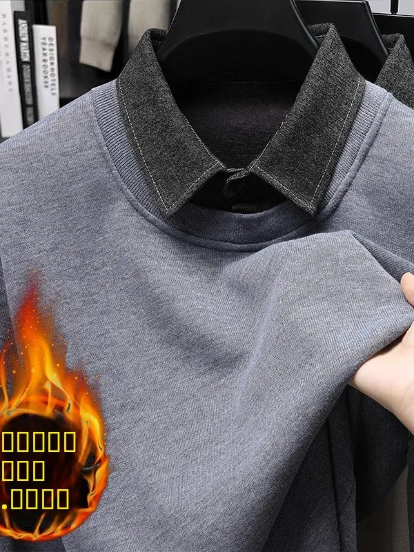 

Высококачественный мужской вязаный свитер из искусственного двух предметов Thiened Fce, повседневный зимний теплый воротник Faion Ci Sle Long Sve