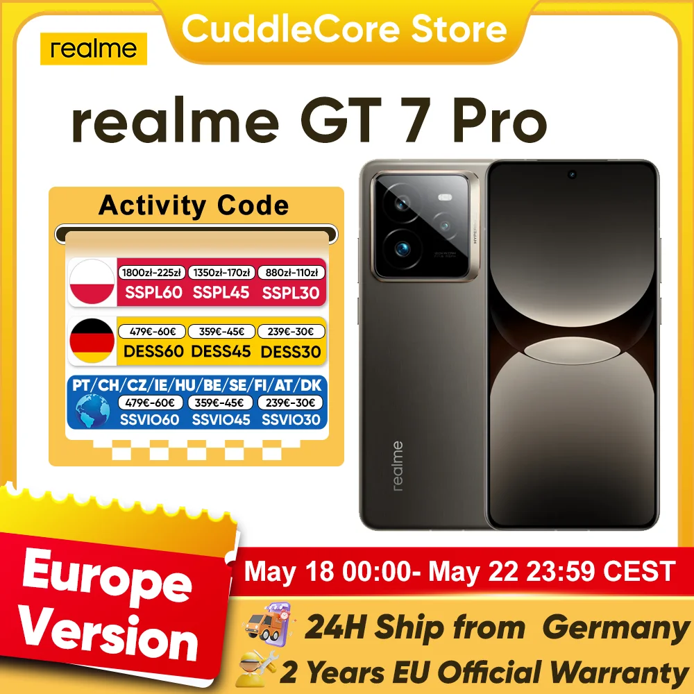 Smartphone realme GT 7 Pro 5G Version Globale Snapdragon 8 Elite Batterie 6500mAh 120W �cran OLED 6,78'' 120Hz Appareil Photo 50MP NFC