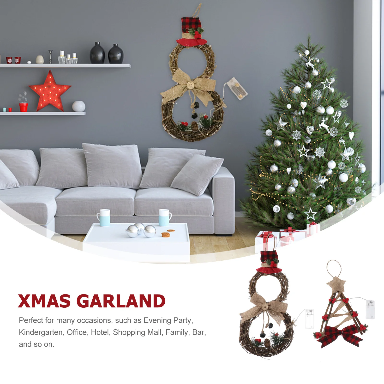 

2Pcs Christmas LED Door Wreath Red Green Xmas Garland Home Wall Decor Holiday Ornament Christmas Door Wreath Xmas Garland