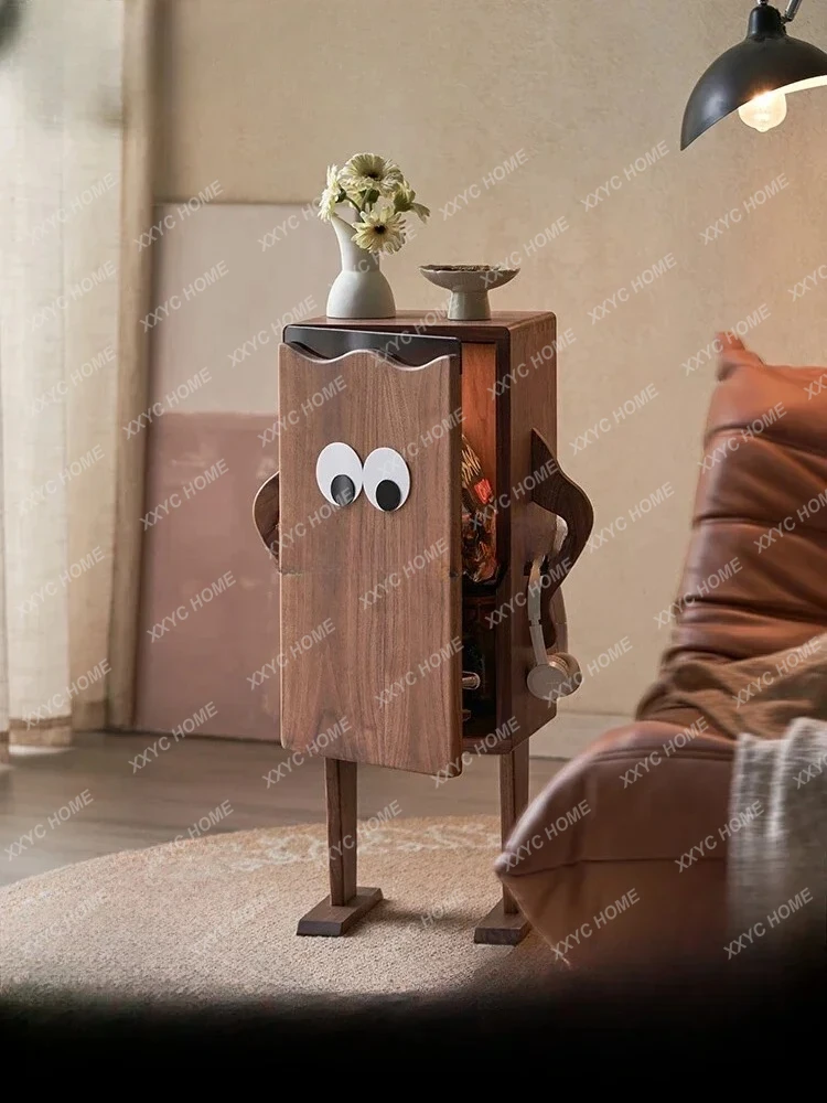 

Боковой шкаф для дивана из массива дерева, большие глаза, поясной край, несколько шкафов для хранения из черного ореха.