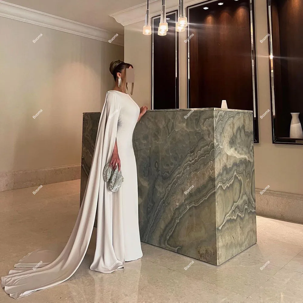 Booma Grey Generous Mermiad Formal Party Gowns Draped Sleeves Long Evening Dresses for Women Saudi Arabic Prom Dress Dubai