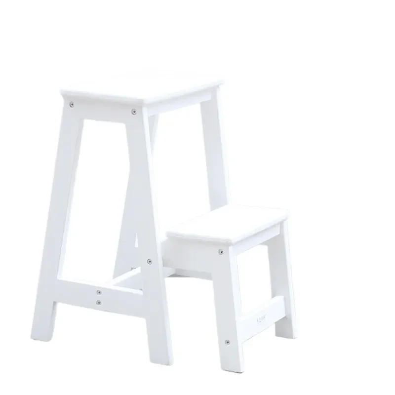 Two-Step Folding Wooden Step Stool Ladder for Home Use Convertible Stepladder and Shoe-Changing Stool Retractable Two-Step