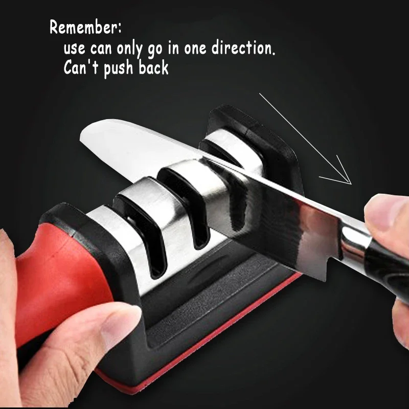 Knife Sharpener Handheld Multi-function 3 Stages Type Quick Sharpening Tool With Non-slip Base Kitchen Gadget Knives Accessories
