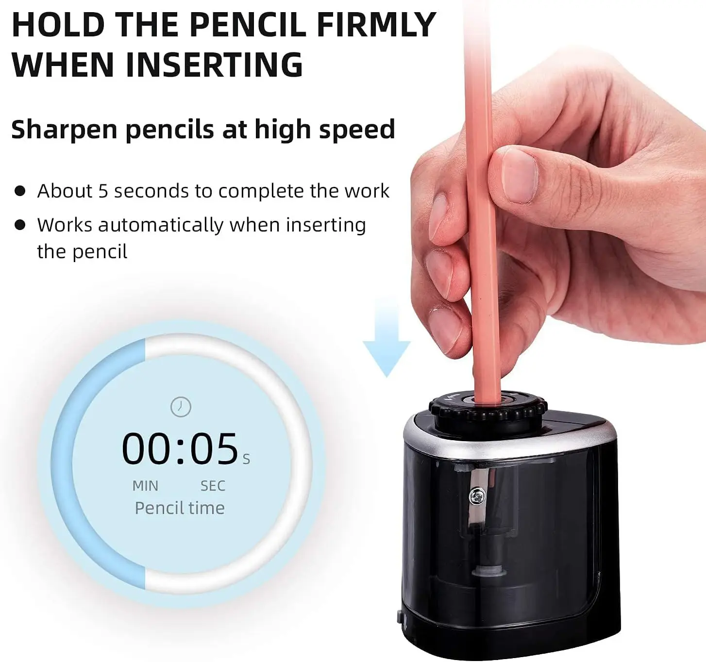 Portable Electric Pencil Sharpeners Fast Sharpen for Colored Sketch Writing Pencils(6-8mm) School Student Classroom Office Art