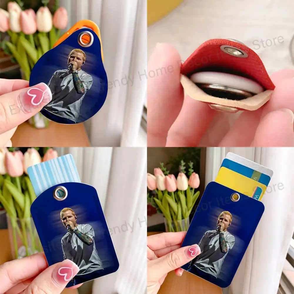 E-Ed S-Sheeran Play Key Tag Ring Leather Card Holder Key Ring Rectangle Access Card Holder