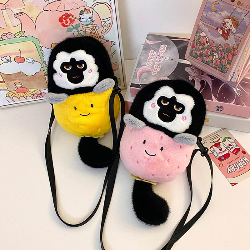 Cartoon Funny Plush White Face Monk-faced Monkey Doll Crossbody Bag Children's Coin Purse Bag Shoulder Bag Storage Bag Phone Bag