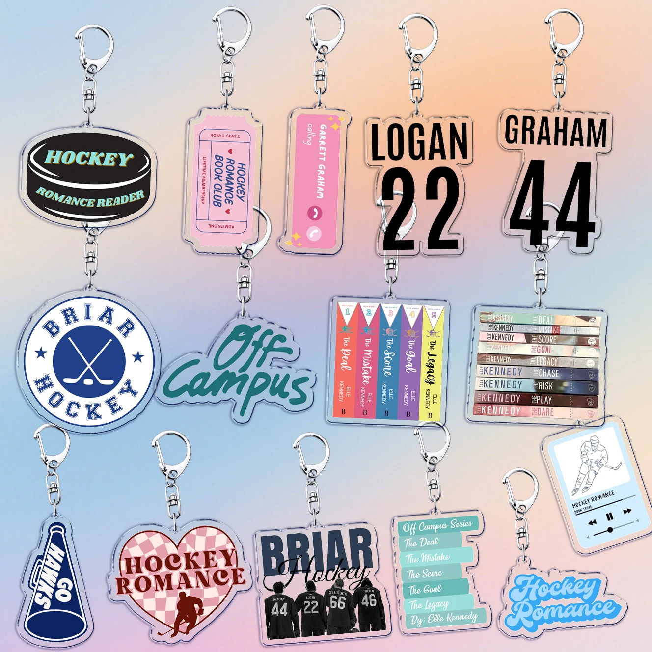 Llaveros de moda de la serie TV Off Campus para accesorios de bolso, Elle Kennedy, Briar U, Hockey Romance, Joyería, Regalos para fans de las hadas