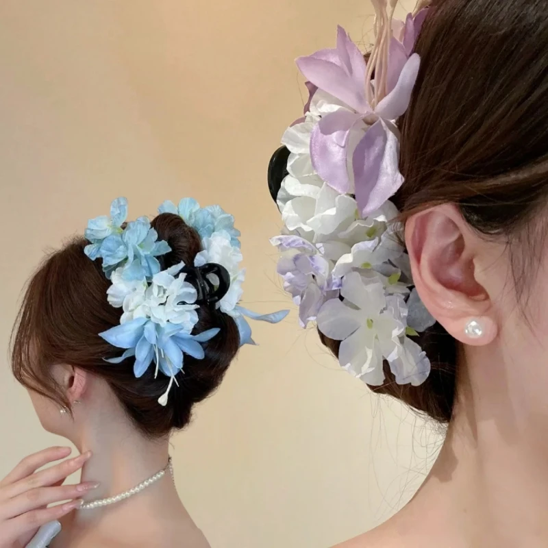 

Spring Fashion Hair Clip Artificial Floral Hair Claw Simulated Flower Shark Clip Women Seaside Vacation Style Hair Accessories