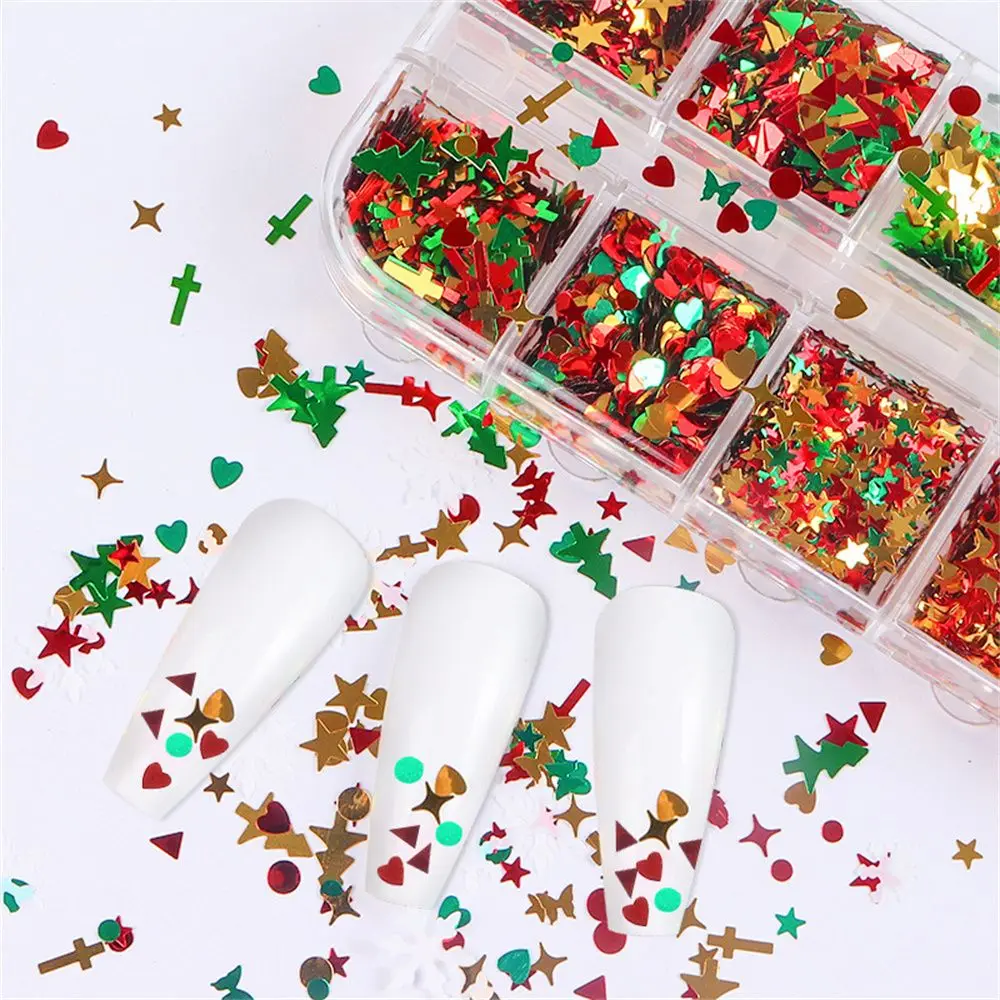 Outils de manucure flocons d'ongles flocons de neige tranches flocon de neige paillettes d'ongles arbre de noël paillettes d'ongles bricolage décorations d'art d'ongle
