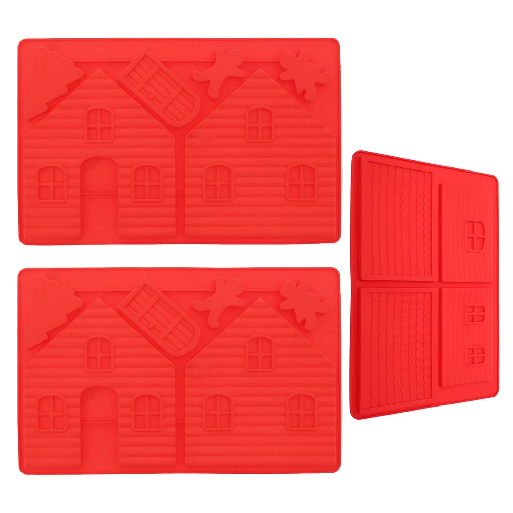 

3pcs Baking Mold Set Christmas Theme Silicone House Shaped Cake Mould For Oven Microwave Diy Fondant Craft Art Kitchen Tool