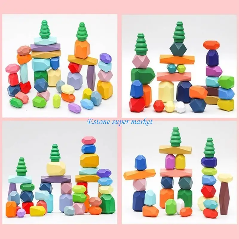 090B Blocchi legno colorati Set da gioco per 3 anni Set puzzle educativi giocattolo impilabile Poliedro Regali per feste