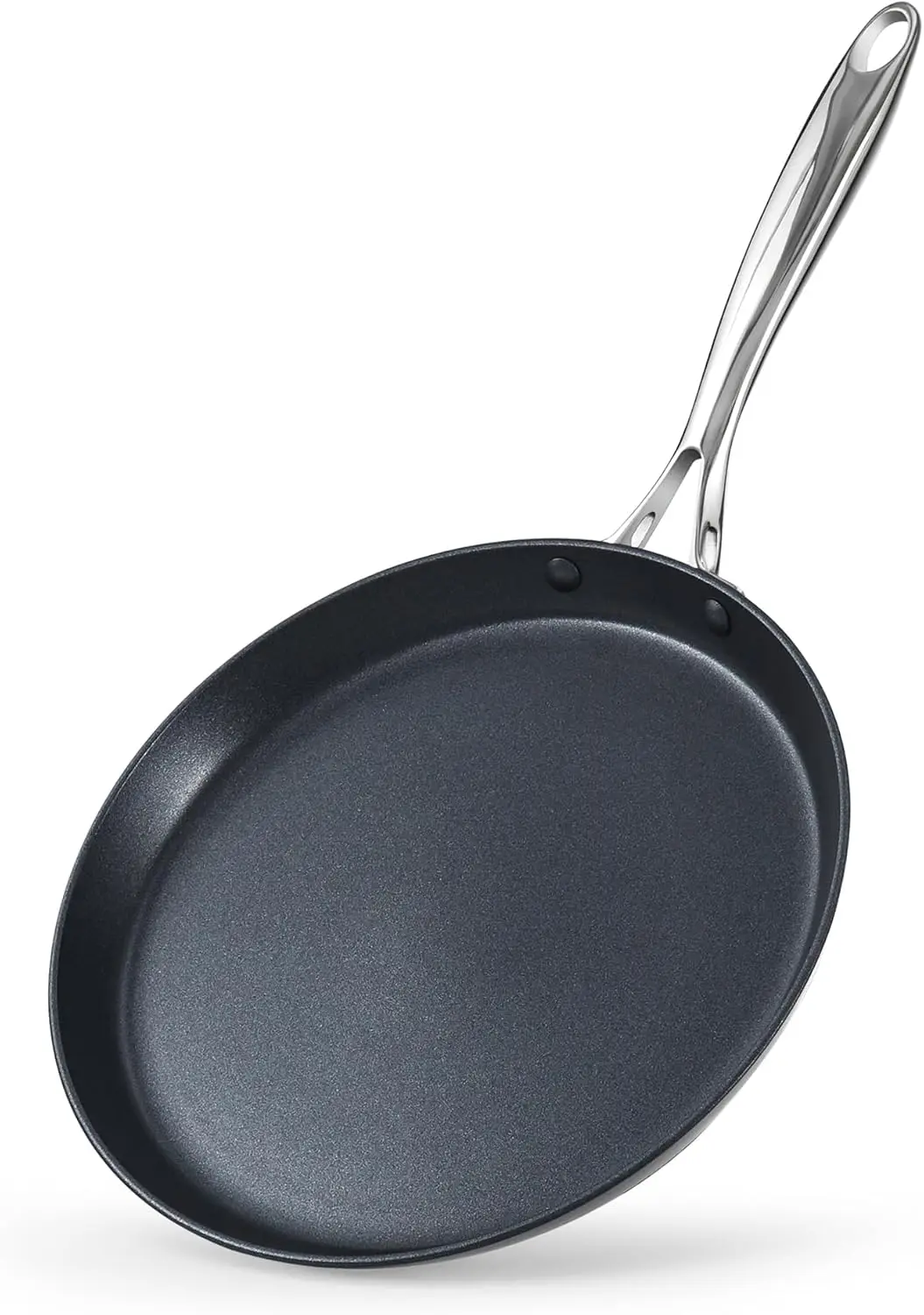 

10.5' Hard Anodized Ceramic Nonstick Pancake Pan, Black Dosa Tawa Skillet for Induction
