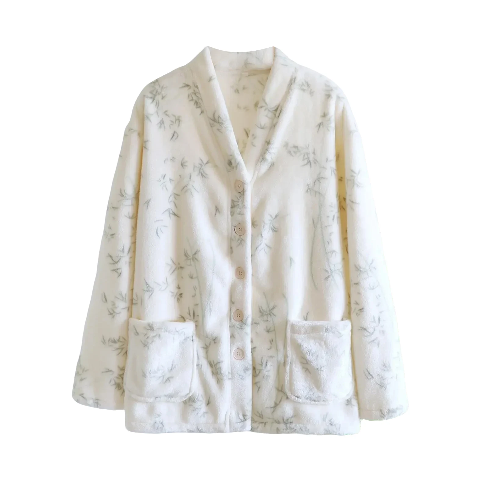 سترة نسائية عصرية برقبة على شكل حرف V وأكمام طويلة وأزرار سفلية لخريف وشتاء من الفلانيل دافئة ومريحة ملابس نوم سترة ملابس منزلية #4