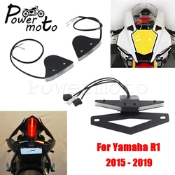 Motorcycle LED Front Mirror Block Off Turn Signal Light Rear Fender License Plate Lamp Eliminator Kit For Yamaha YZF R1 2015-19