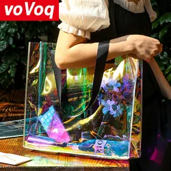 Pvc Laser Bag Clear Plastic Bag Tote Bag Fashion Large Capacity Summer Waterproof Shopping Bag Gift Bag Shoulder Bag for Women