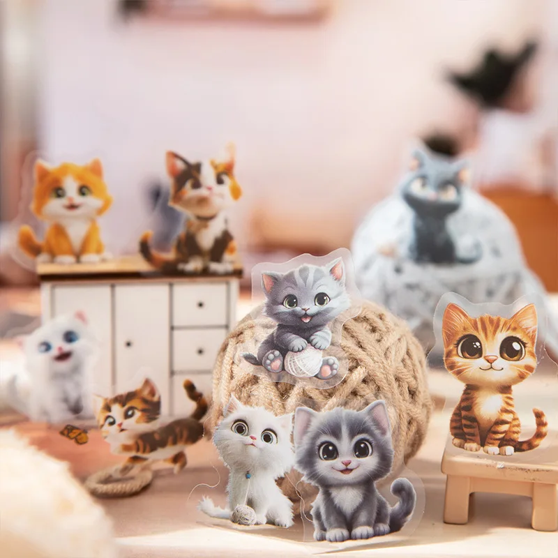 

50 Pieces Cute Cat Stickers Cat Expression Series Large Pet Sticker Manual Collage Diy Greeting Card Envelope Postcard