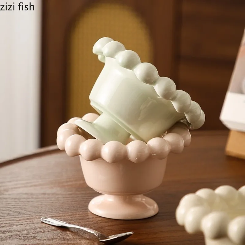 

High Footed Ice Cream Cup Ceramic Mug Dessert Bowl Sugar Water Bowl Dessert Cup Pudding Cups Dish Breakfast Cup Water Cups
