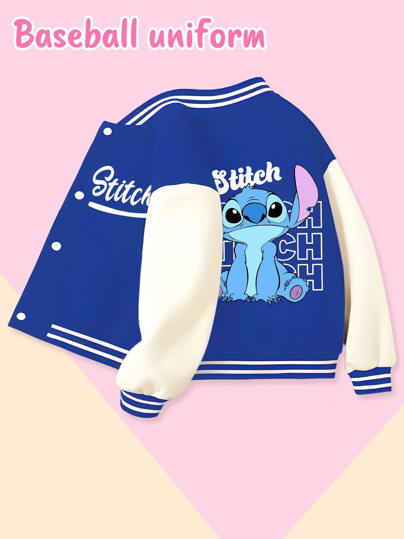 Disney fashion trend baseball jacket, suitable for daily sports and casual wear, printed with cute Stitch pattern, nice gift.