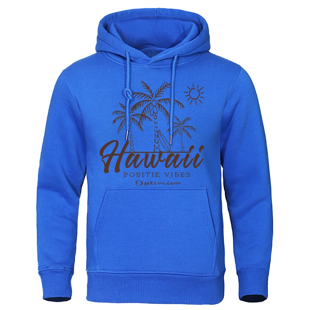 Hawaii Positie Vibes Coconut Tree Beach Mens Hoodie Funny Crewneck Streetwear Fashion Crewneck Clothes Casual Loose Hoody Man