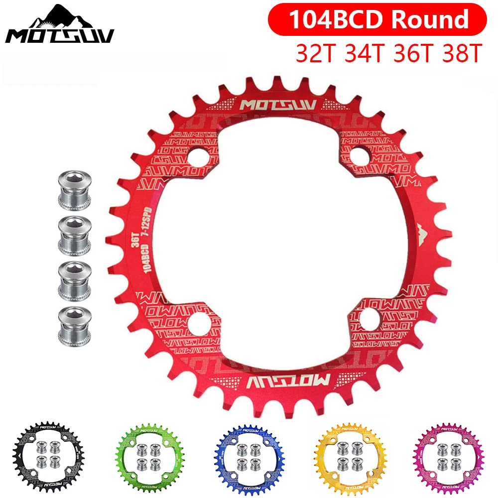 

MOTSUV 104BCD Narrow Wide 38T 36T 34T 32T Bicycle Chainring,BCD 104 with 4 Bike Steel Screws, Single 12 11 10 9 8 Speed,Plato MT