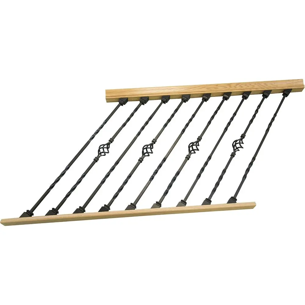 

Indoor Stair Rail Section Kit with Black Metal Balusters - Double & Single Basket Style (Rake 4t)
