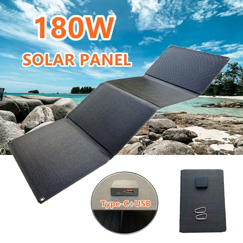 180W składany Panel słoneczny USB + typ C ładowarka solarna przenośny wodoodporny Panel zasilanie mobilne na zewnątrz ogniw słonecznych do wędrówek