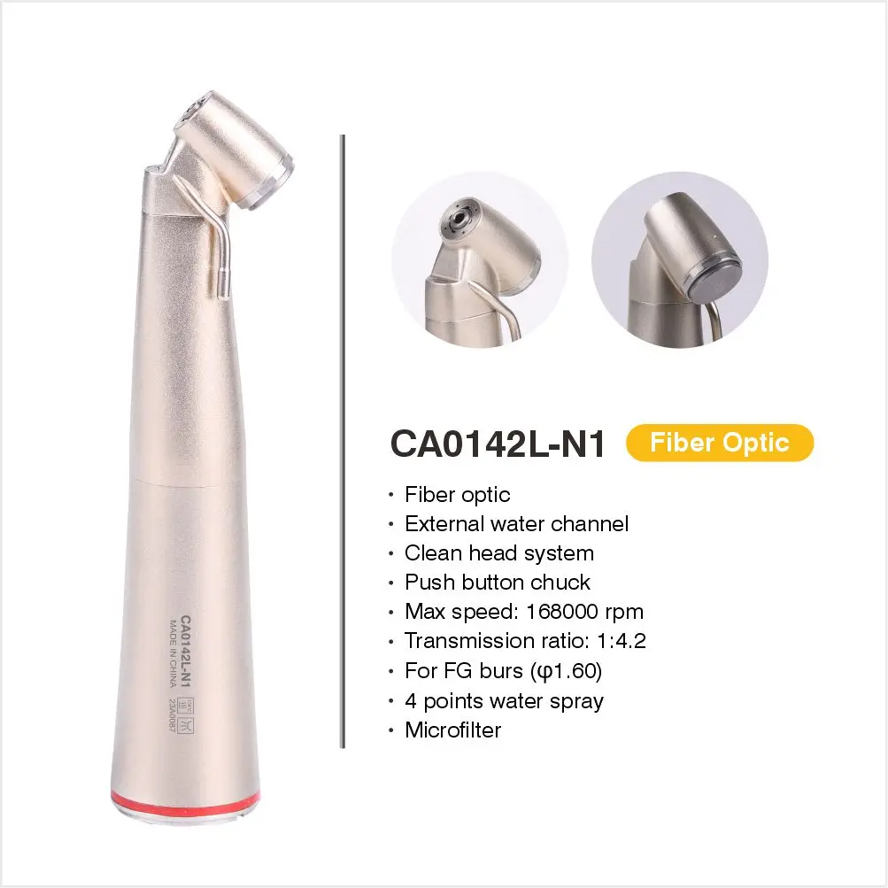 Dental Contra Angle Handpiece 1:5 Inner Water Channel Contra Angle LED Lighting Fiber Optic Push Button 200000rpm Microfilter