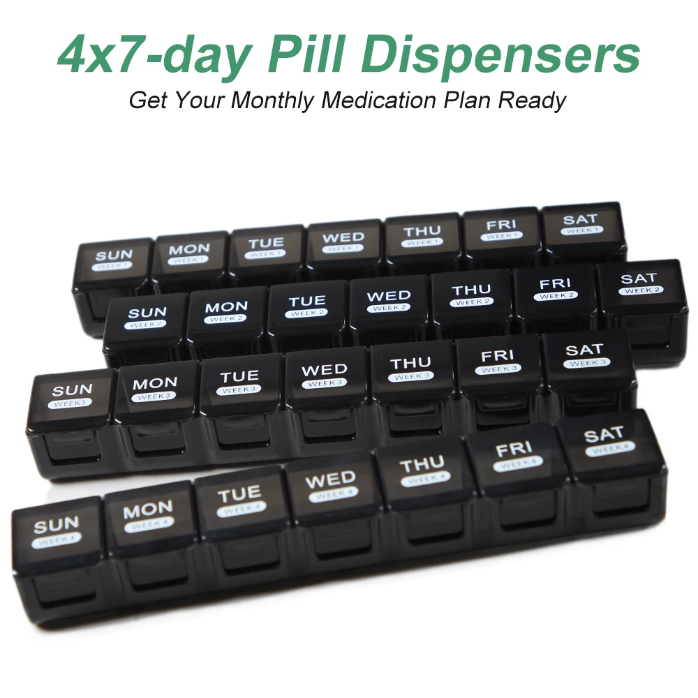 Pill Organizer Monthly, Moisture-Proof 4 Weeks Pill Box, Medicine Organizer One Month, Pill Container for Vitamin, Supplements