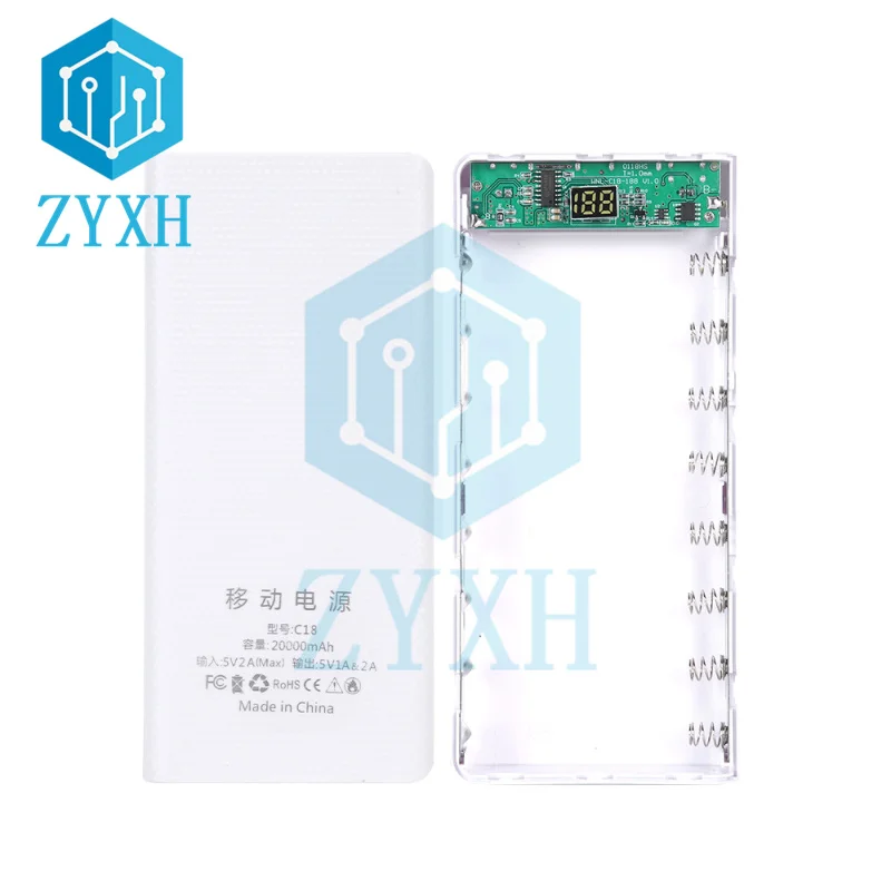 5V 2A 8*18650 Power Bank Case Holder Portable 8X18650 Kotak Charger Baterai USB LED Cangkang Penyimpanan Indikator DIY