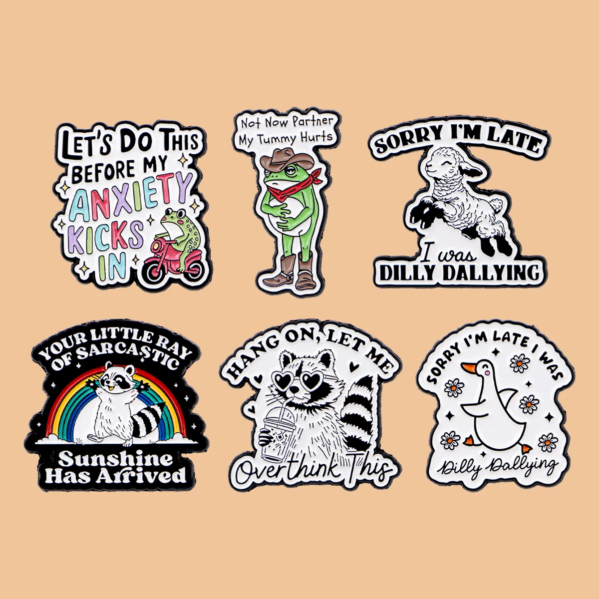 

Funny Animals Quotes Enamel Pin Cartoon Frog Raccoon Brooch Lapel Pins Badge on Backpack Clothing Accessories Jewelry Gifts