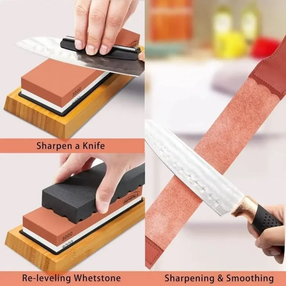 White Corundum Watster Stone Color-blocking Bamboo Base Sharpening Stone Set Angle Guide Double-side Grinding Tool Household