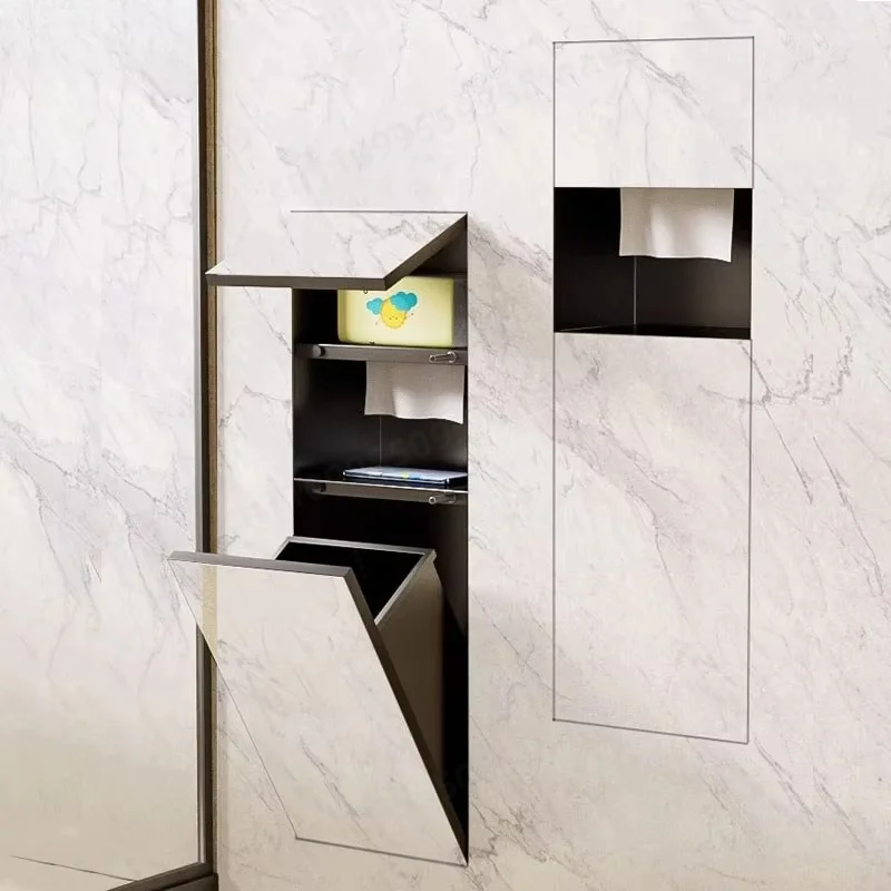 Recessed Steel Toilet Paper Holder, Hidden Design Bathroom Partition Tissue Box, Modern Tile Cover Storage Organizer