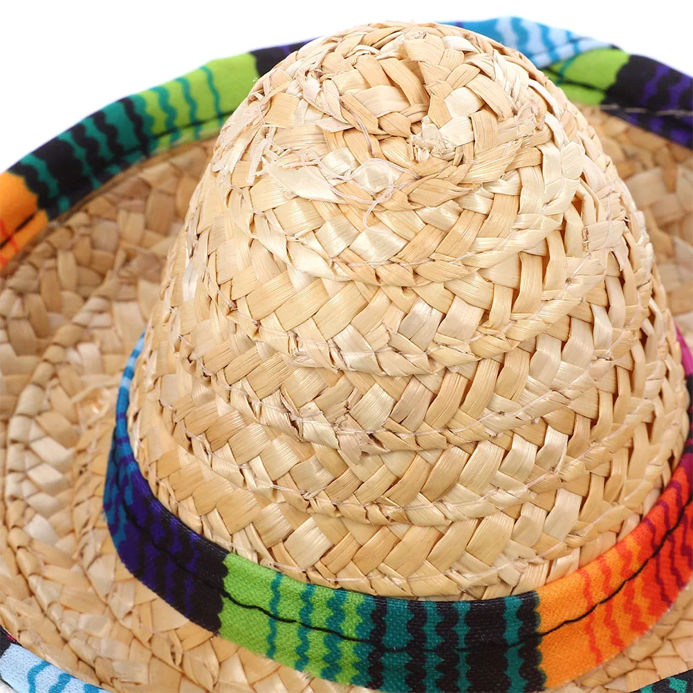 

2Pcs Mexico Party Small Sombrero Hats Mexican Style Carnival Costume Holiday Photo Props Mexico Straw Hat Small Woven Hats