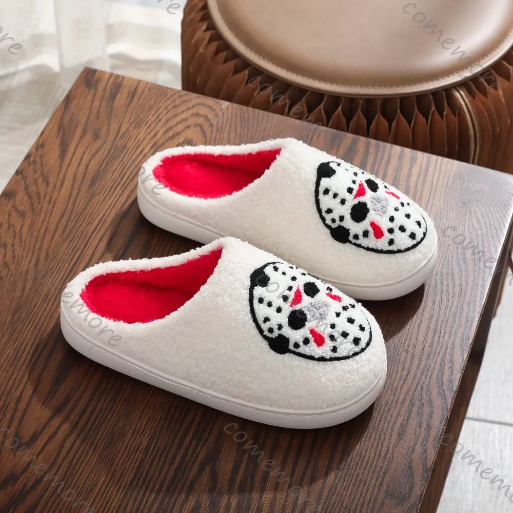 Comemore النعال للنساء الخريف والشتاء المنزل هالوين داخلي عدم الانزلاق القطن النعال مبطن الدافئة لينة وحيد الشرائح الأحذية #6