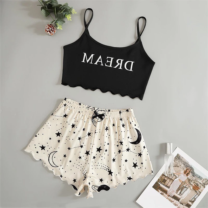 

2024 New Summer Fashion Casual Loose Star Vest Shorts Home Wear Suit For Women